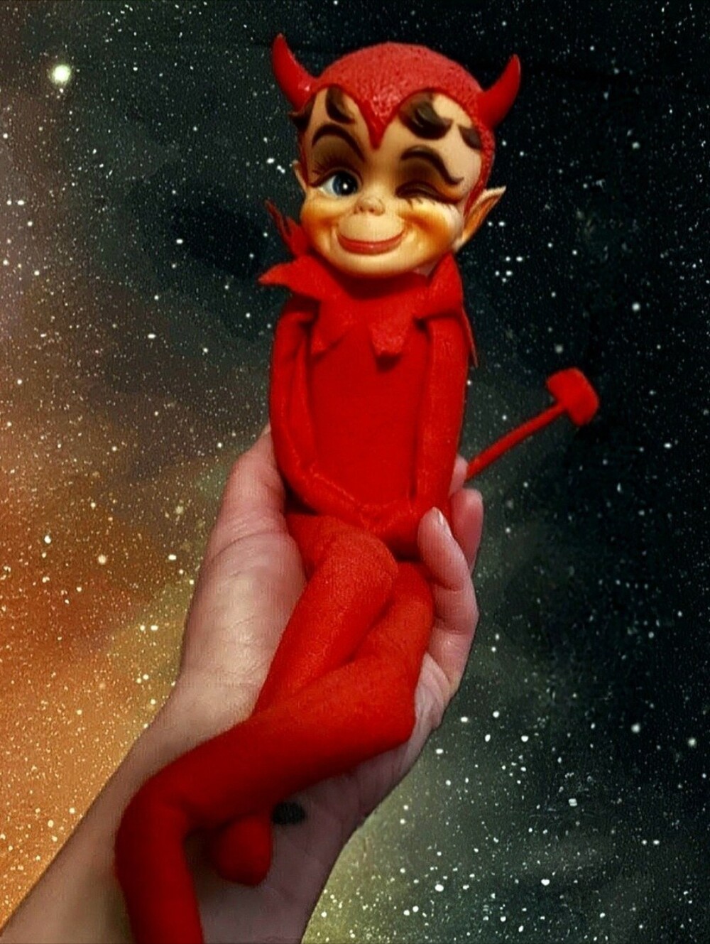 Vtg 60s 1967 Japan kramer valentine knee hugger winking red devil elf doll rare!